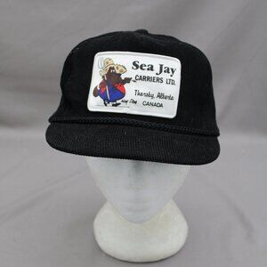 Vintage Corduroy Hat - Sea Jay Carriers Farmer Graphic - Adult Snapback